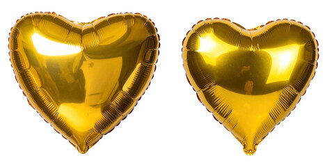 Two Golden Heart Shaped Balloons Against a Transparent Black Background for Celebratory Concepts