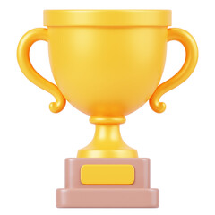 gold trophy cup 3d render icon in cartoon plastic style minimal isolated on transparent white background