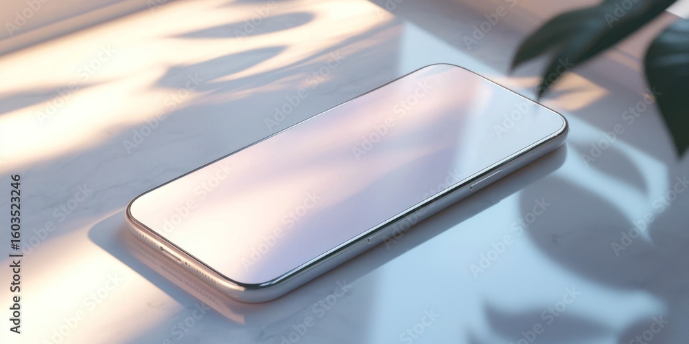 Poster photorealistic 3d rendering of a new smartphone product placed on a clean surface