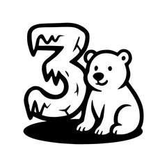 Polar bear sitting beside icy number 3 winter birthday celebration arctic animal icon
