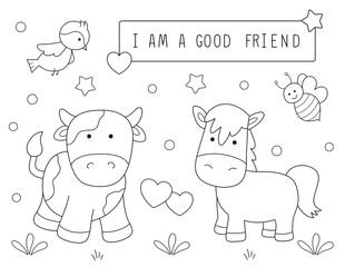 Obraz premium positive affirmations for kids. farm animals coloring page. you can print it on standard 8.5x11 inch paper.