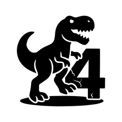 T-Rex stepping over cracked number 4 – prehistoric birthday dinosaur theme
