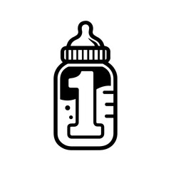 Baby bottle shaped as number 1 – first birthday icon
