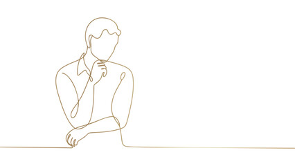 Golden Thinking Man Outline on Transparent Background Showcasing Intellect and Thought