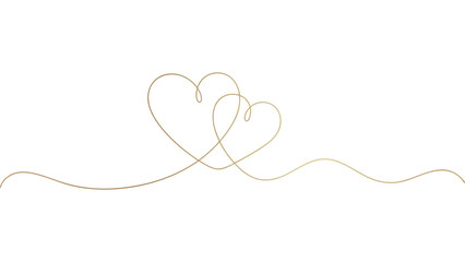 Golden Hearts Intertwined Continuous Line Art on Transparent Backdrop for Design Elements