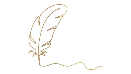 Elegant Golden Feather Outline on Transparent Backdrop for Creative Design Projects