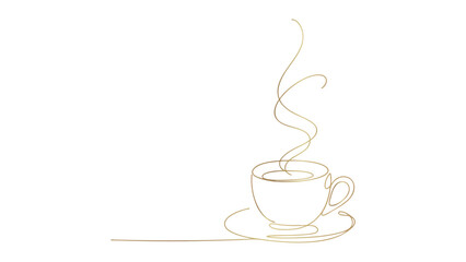 Golden Coffee Cup Outline Vector Illustration on Transparent Background Design