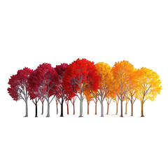 Vibrant autumn trees in a colorful gradient showcasing red, orange, and yellow leaves against a clear sky