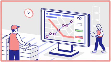 Delivery Tracking System with Worker Packages and Computer Screen.