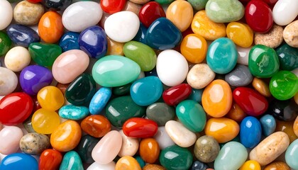 Colorful polished stones in various shapes and sizes