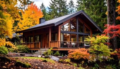 Autumn cabin nestled in a forest (1)