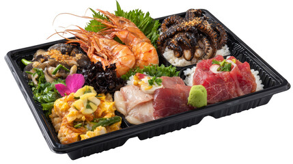 Assorted food in a plastic container, healthy and delicious meal for balanced diet.