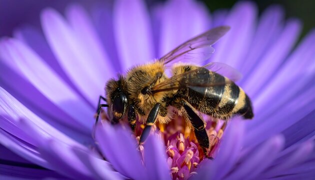 Close-up of bee on vibrant purple flower - Powered by Adobe