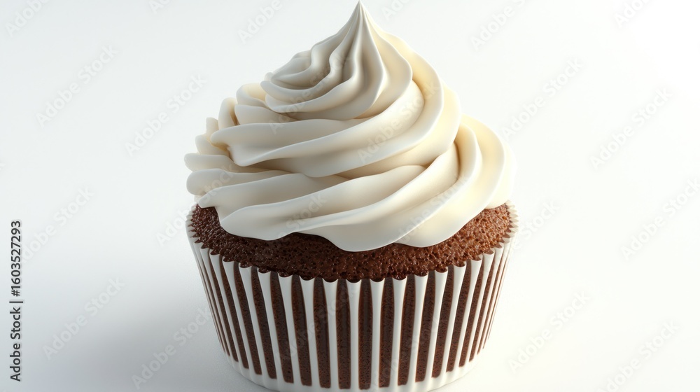 Poster 3d object of a cupcake with frosting on white background