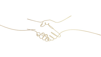 Golden Handshake Outline Vector Illustration on Transparent Background Design Element