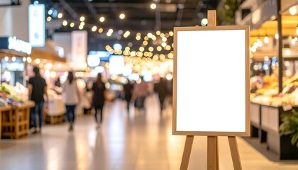 Fototapeta premium Blank sign in a bustling marketplace