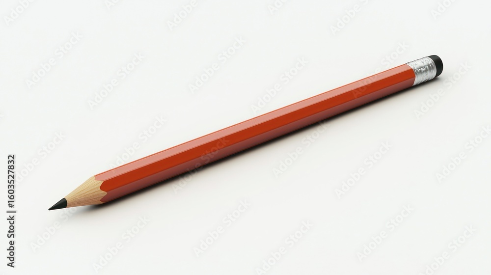 Poster 3d object of a pencil and notepad on white background