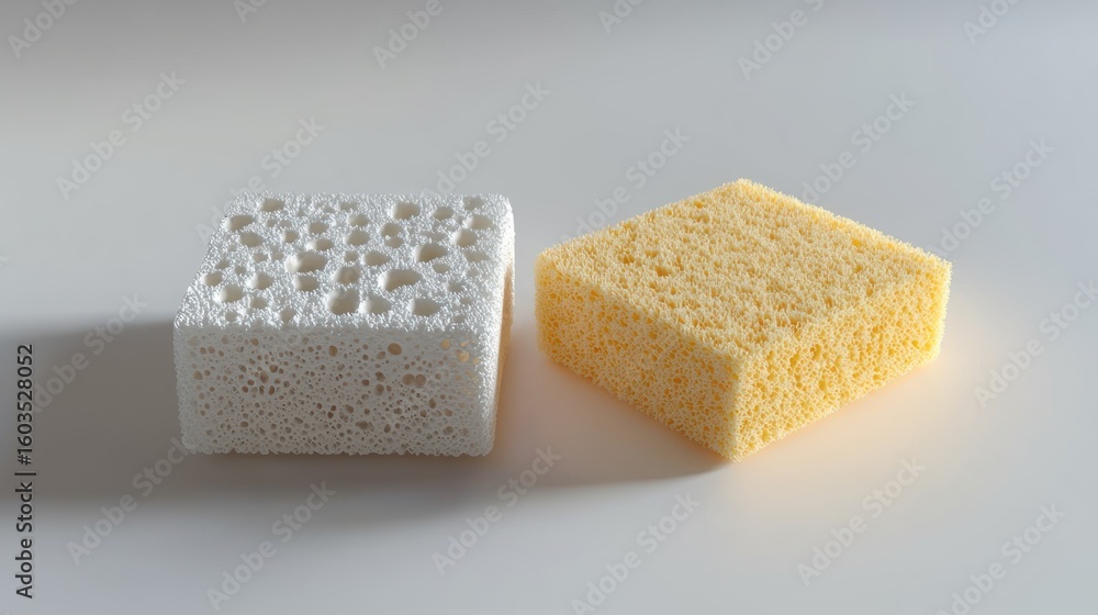 Poster 3d object of a sponge and soap on white background