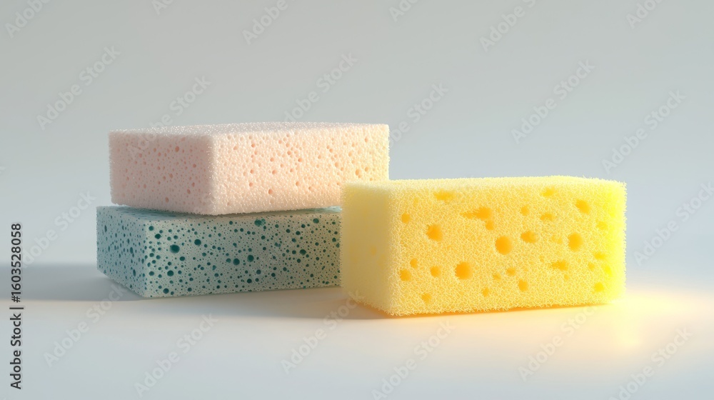 Poster 3d object of a sponge and soap on white background