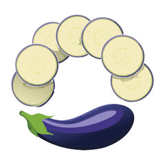 Eggplant Slices Circle Fresh Organic Food - Vector Illustration