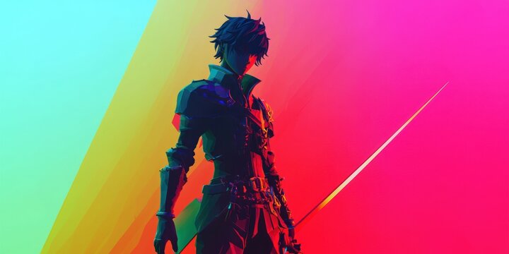 3D render of a fantasy character in anime style, flat lighting and vibrant palette