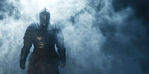 Fototapeta premium 3D render of a fantasy warrior character in armor with dramatic lighting and fog