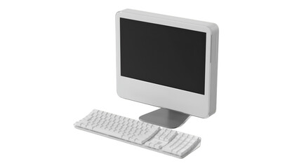 A sleek white computer monitor with a keyboard, designed for personal or office use.