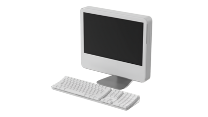 A sleek white computer monitor with a keyboard, designed for personal or office use.