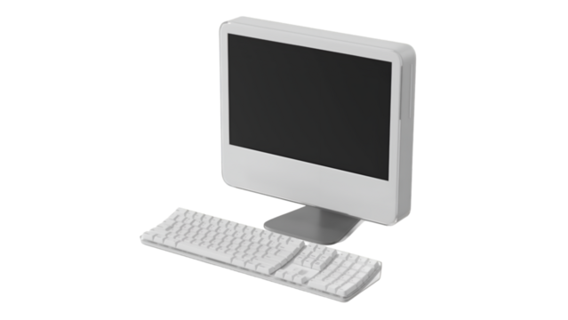 A sleek white computer monitor with a keyboard, designed for personal or office use.