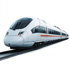 Modern white high speed train with orange stripe isolated on white background