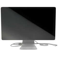A sleek, modern computer monitor with a minimalist design and a cable.