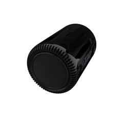 A sleek black cylindrical device, possibly a speaker or portable audio device, designed for modern...