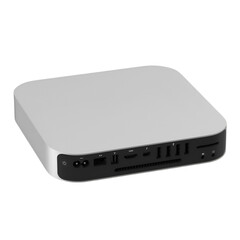 A compact desktop computer with multiple ports for connectivity and sleek design.