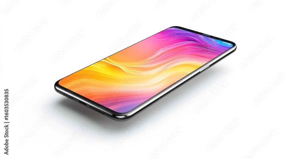 Poster 3d render of a modern smartphone floating on white background
