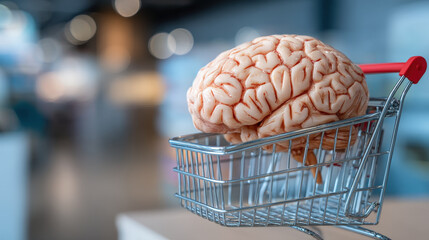 Brain in shopping cart symbolizes behavioral triggers in consumer decisions
