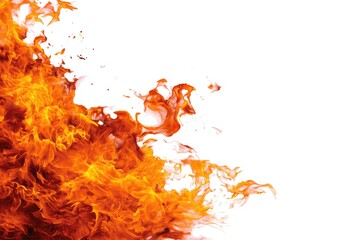 Intense orange and yellow flames against a stark white background, creating a dynamic and fiery composition with varying levels of intensity and transparency