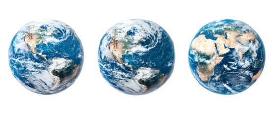 Three Earth Globes Depicting Continents And Oceans Against A Black Background Displaying The Planet From Different Perspectives