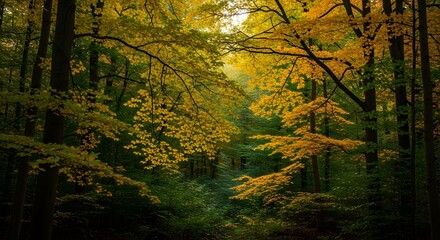 Obraz premium Autumn Exploration, Forest Scenery, Nature Trail, Landscape Photography, Lush Greenery, Peaceful Atmosphere, Seasonal Changes
