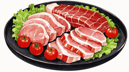 Slice Spectrum arious thinly sliced meats isolated watercolor vector illustration svg
