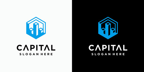 Three-dimensional building growth graphic vector logo design with modern, simple, clean and abstract style. Icons for business, finance, consulting and personal branding.