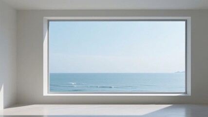 Fototapeta premium Minimalist Room with Large Window Overlooking the Ocean