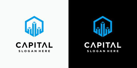 Three-dimensional building growth graphic vector logo design with modern, simple, clean and abstract style. Icons for business, finance, consulting and personal branding.