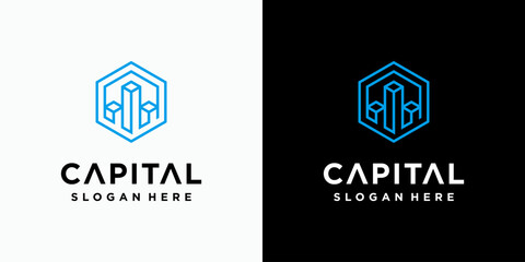Three-dimensional building growth graphic vector logo design with modern, simple, clean and abstract style. Icons for business, finance, consulting and personal branding.