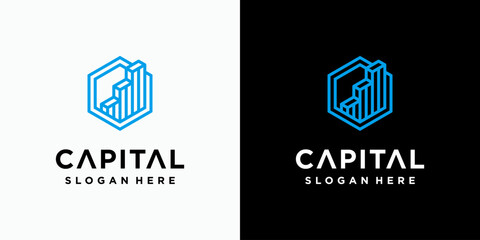 Three-dimensional building growth graphic vector logo design with modern, simple, clean and abstract style. Icons for business, finance, consulting and personal branding.