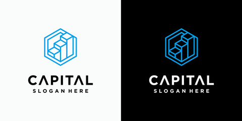 Three-dimensional building growth graphic vector logo design with modern, simple, clean and abstract style. Icons for business, finance, consulting and personal branding.