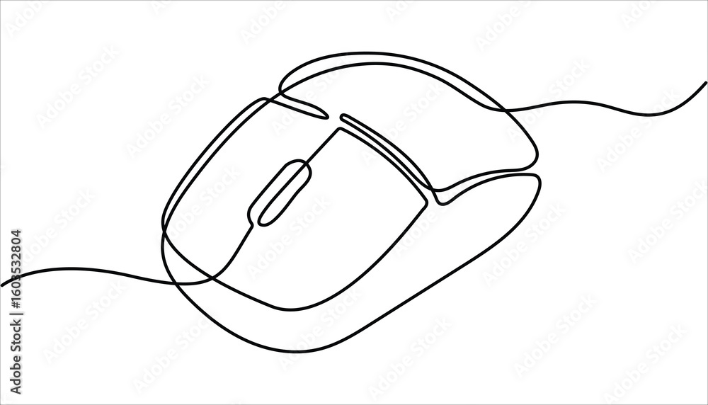 Fototapete continuous single line drawing of computer mouse icon. vector illustration, continuous line drawing.