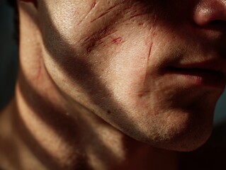 Obraz premium Red marks from scratching the skin have faint scratch marks and long red marks.