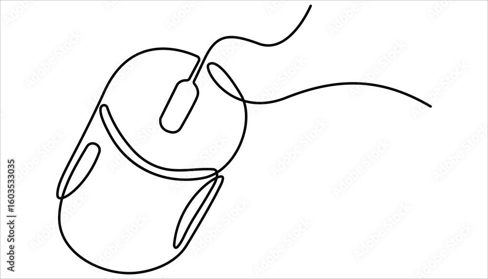 Fototapete Continuous single line drawing of computer mouse icon. Vector illustration, Continuous line drawing. Computer mouse sign. Drawn continuous one line computer mouse logo, Vector illustration.