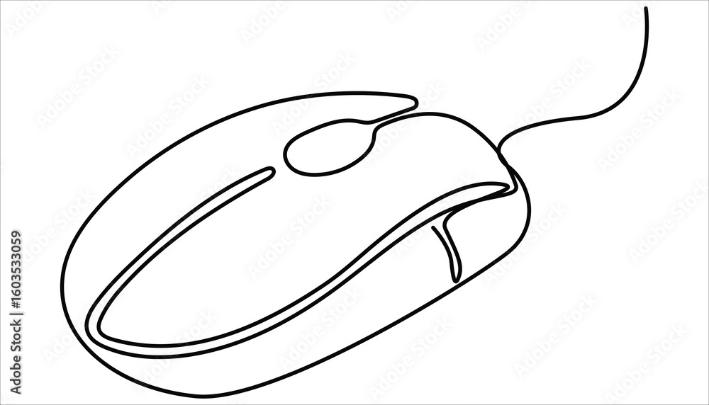 Fototapete Continuous single line drawing of computer mouse icon. Vector illustration, Continuous line drawing. Computer mouse sign. Drawn continuous one line computer mouse logo, Vector illustration.