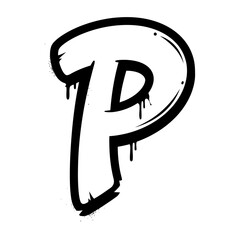 Graffiti-Style Letter P Bold Black Outline with Dripping Effects
